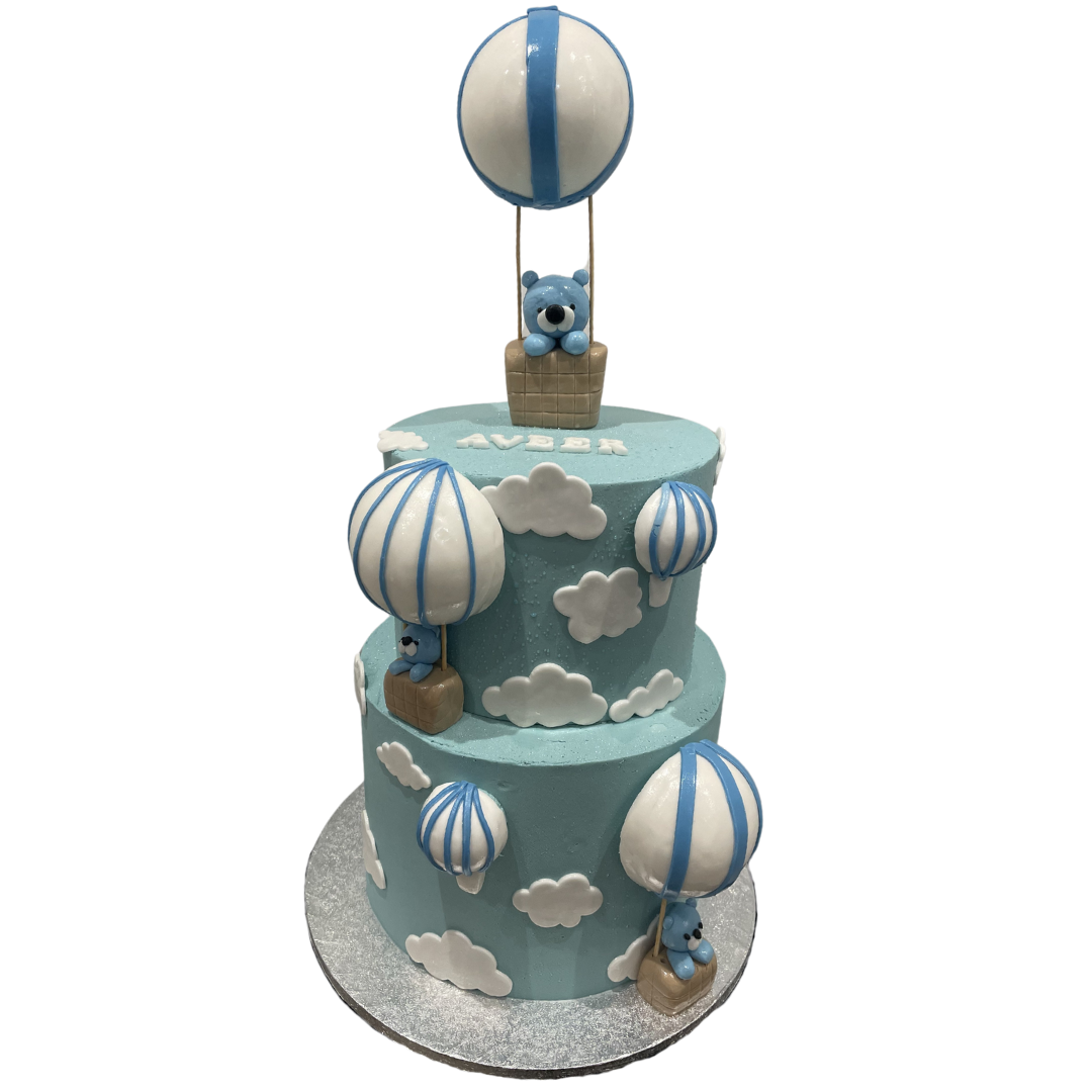 2 TIER BEAR, BALLOON AND CLOUD CAKE