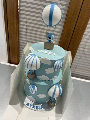 2 TIER BEAR, BALLOON AND CLOUD CAKE