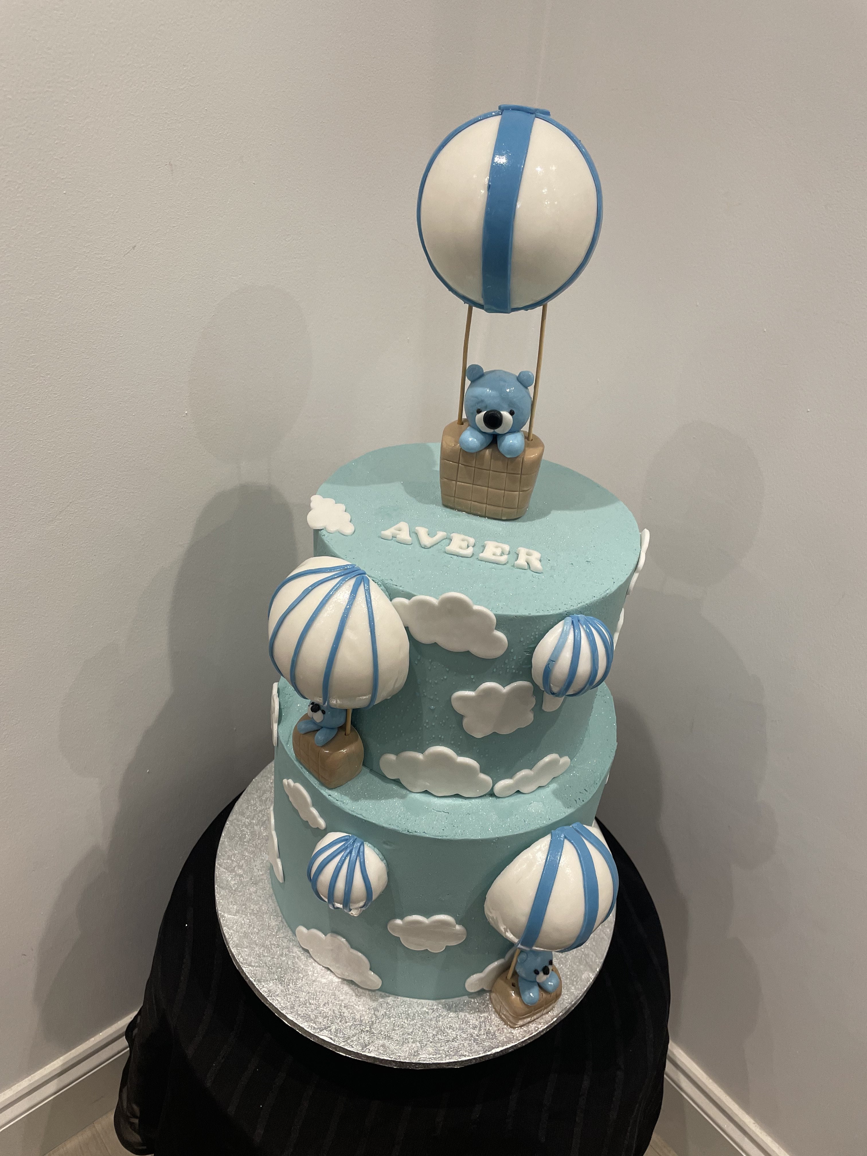 2 TIER BEAR, BALLOON AND CLOUD CAKE