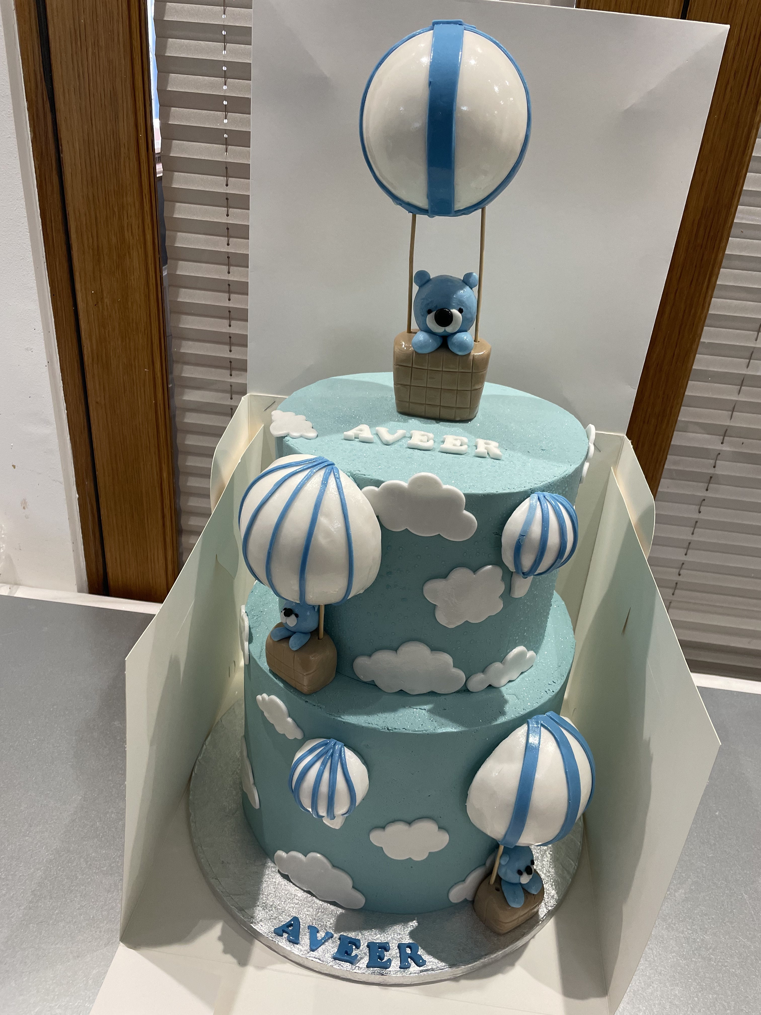 2 TIER BEAR, BALLOON AND CLOUD CAKE