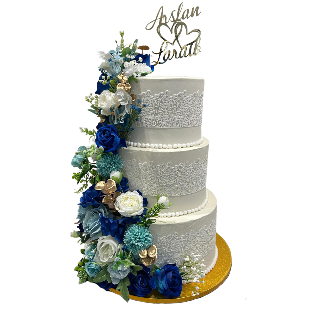 AZURE FLORAL ELEGANCE WEDDING CAKE