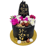 BLACK ELEGANCE FLORAL DRIP CAKE