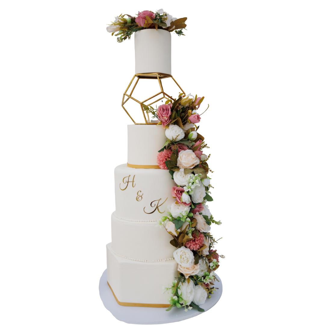 HEX WHITE FLOATING TIER FLORAL CAKE