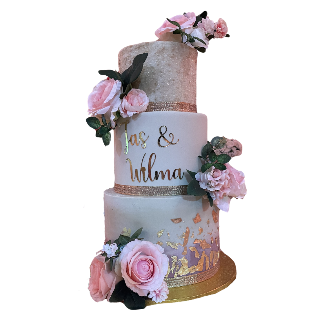 SHIMMER BAND FLORAL WEDDING CAKE