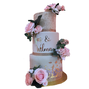 SHIMMER BAND FLORAL WEDDING CAKE