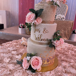 SHIMMER BAND FLORAL WEDDING CAKE