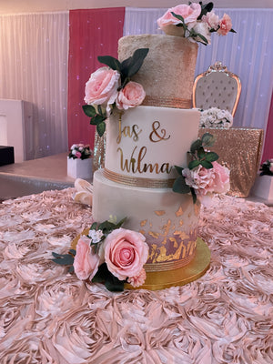 SHIMMER BAND FLORAL WEDDING CAKE