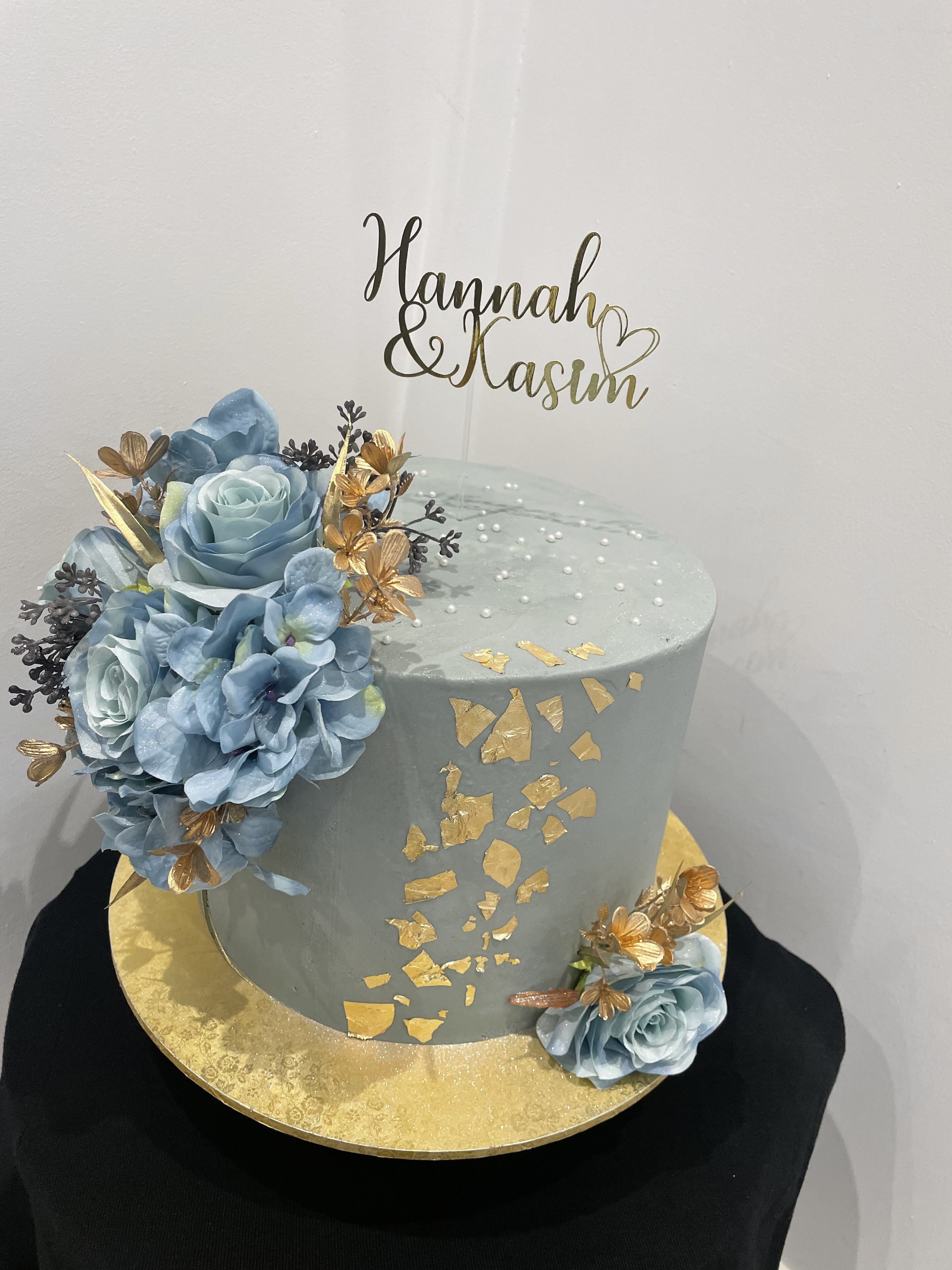 GOLD AZURE FLORAL OCCASION CAKE