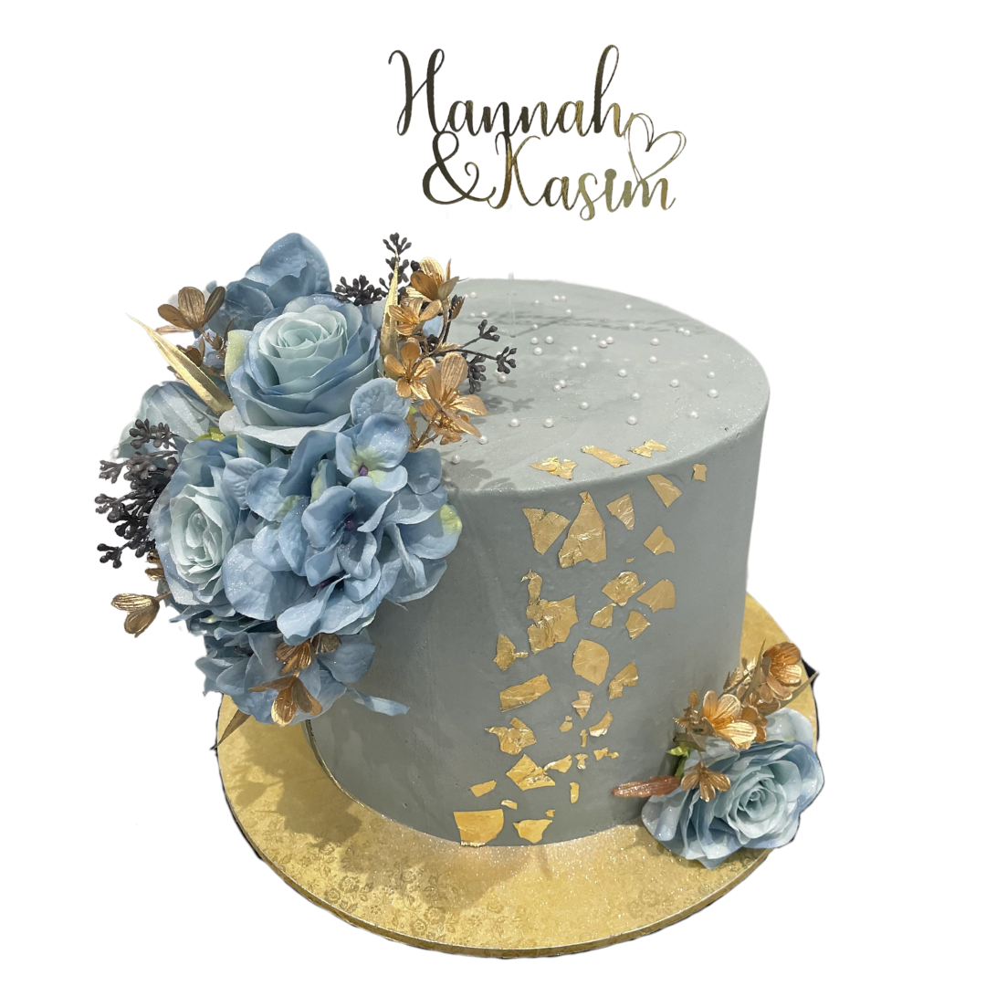 GOLD AZURE FLORAL OCCASION CAKE