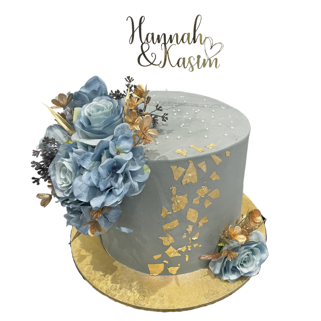 GOLD AZURE FLORAL OCCASION CAKE