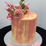 PINK MARBLE FLORAL DRIP CAKE