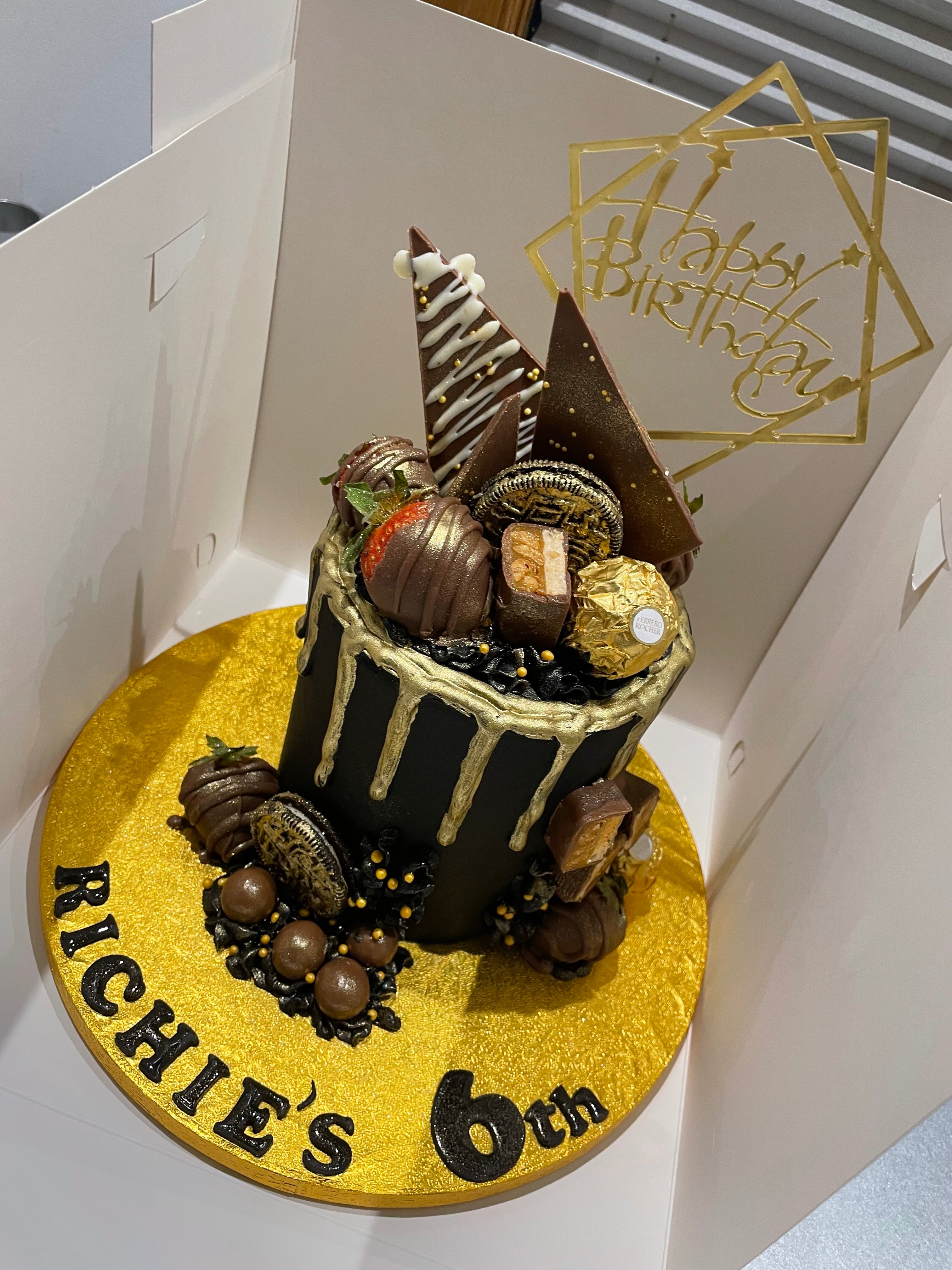 CHOCOLATE SHARD GOLD DRIP BLACK CAKE