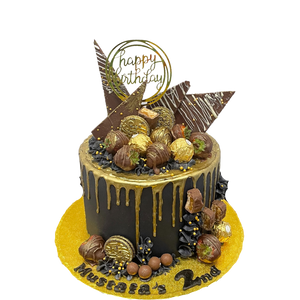 CHOCOLATE SHARD GOLD DRIP BLACK CAKE