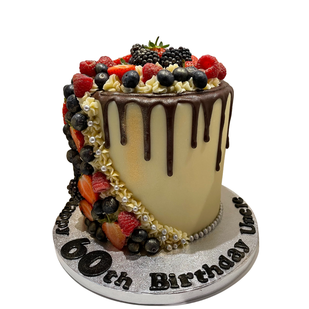 FRESH FRUIT BERRIES CHOC DRIP CAKE