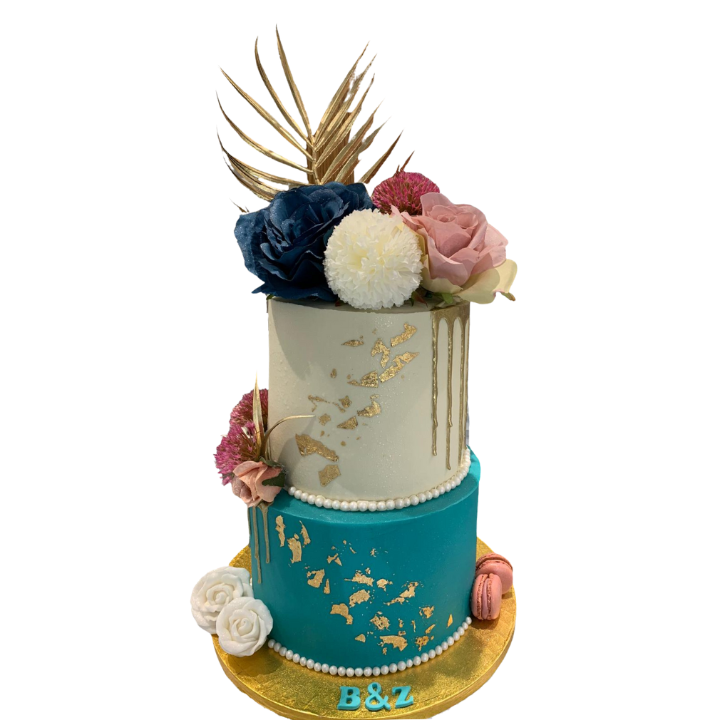 GOLD & PEARL - FLOWER DRIP CAKE