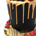 CAKESICLES & CONE - GOLD DRIP CAKE WTH BERRIES