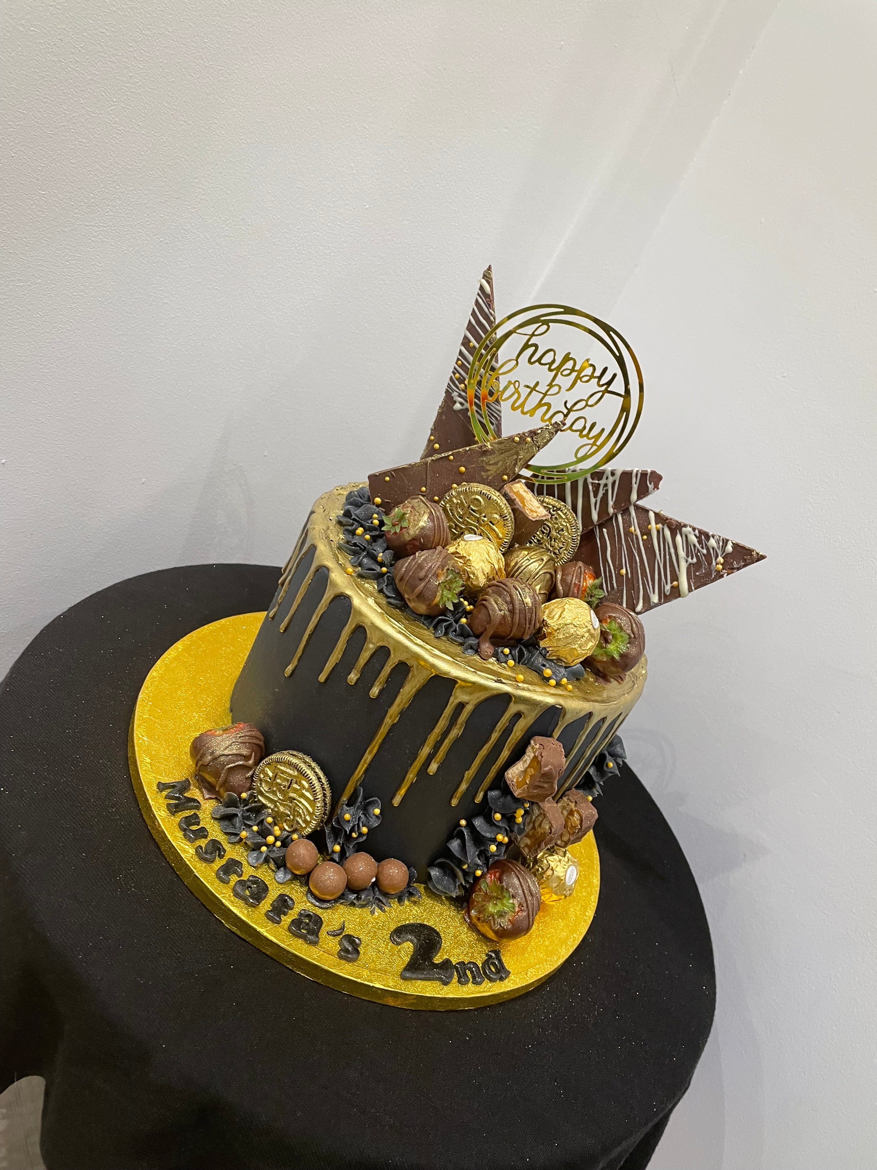 CHOCOLATE SHARD GOLD DRIP BLACK CAKE