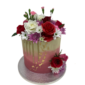 PASTEL GOLD DRIP - FLOWER CAKE