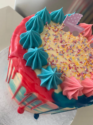 GENDER REVEAL DRIP CAKE