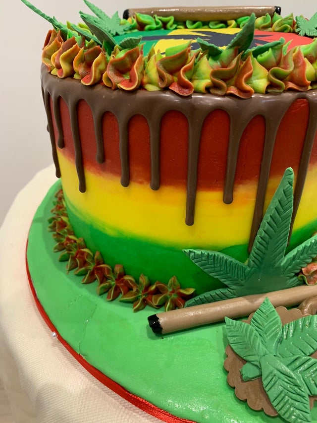 Delicious cannabis birthday cake colorful Vector Image
