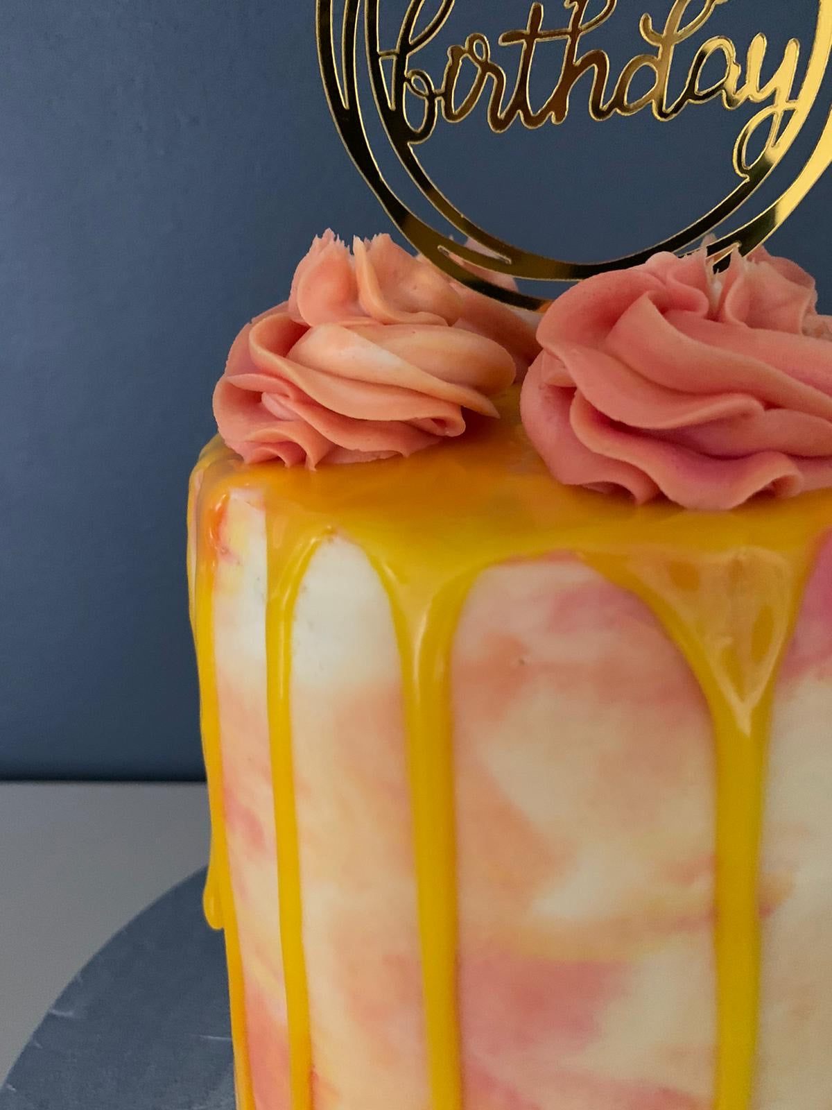 SUNSHINE AND ROSE DRIP CAKE